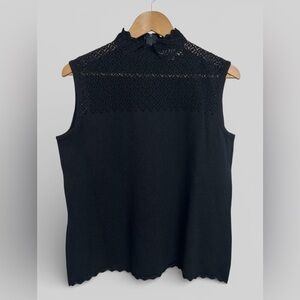 St. John Evening Black Sleeveless Mock Neck Top Size Large